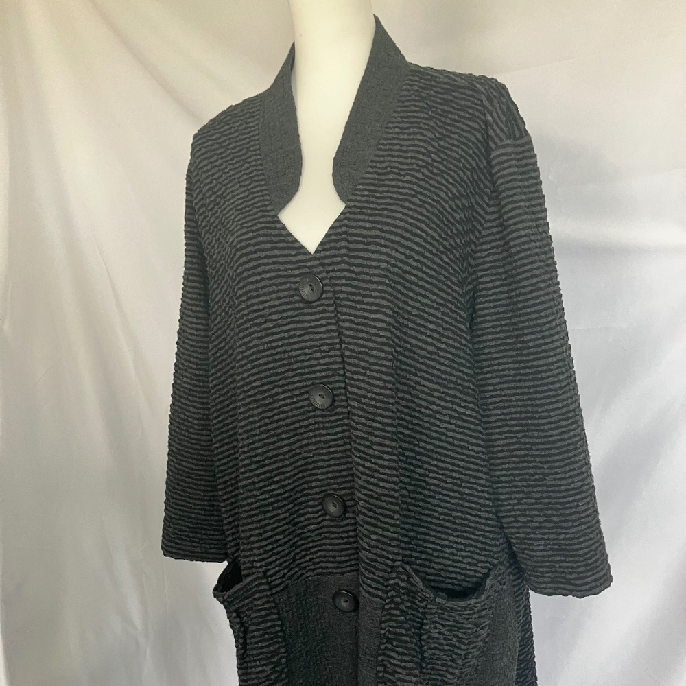 TRANSPARENTE Black and Grey Striped Knit Blazer Jacket